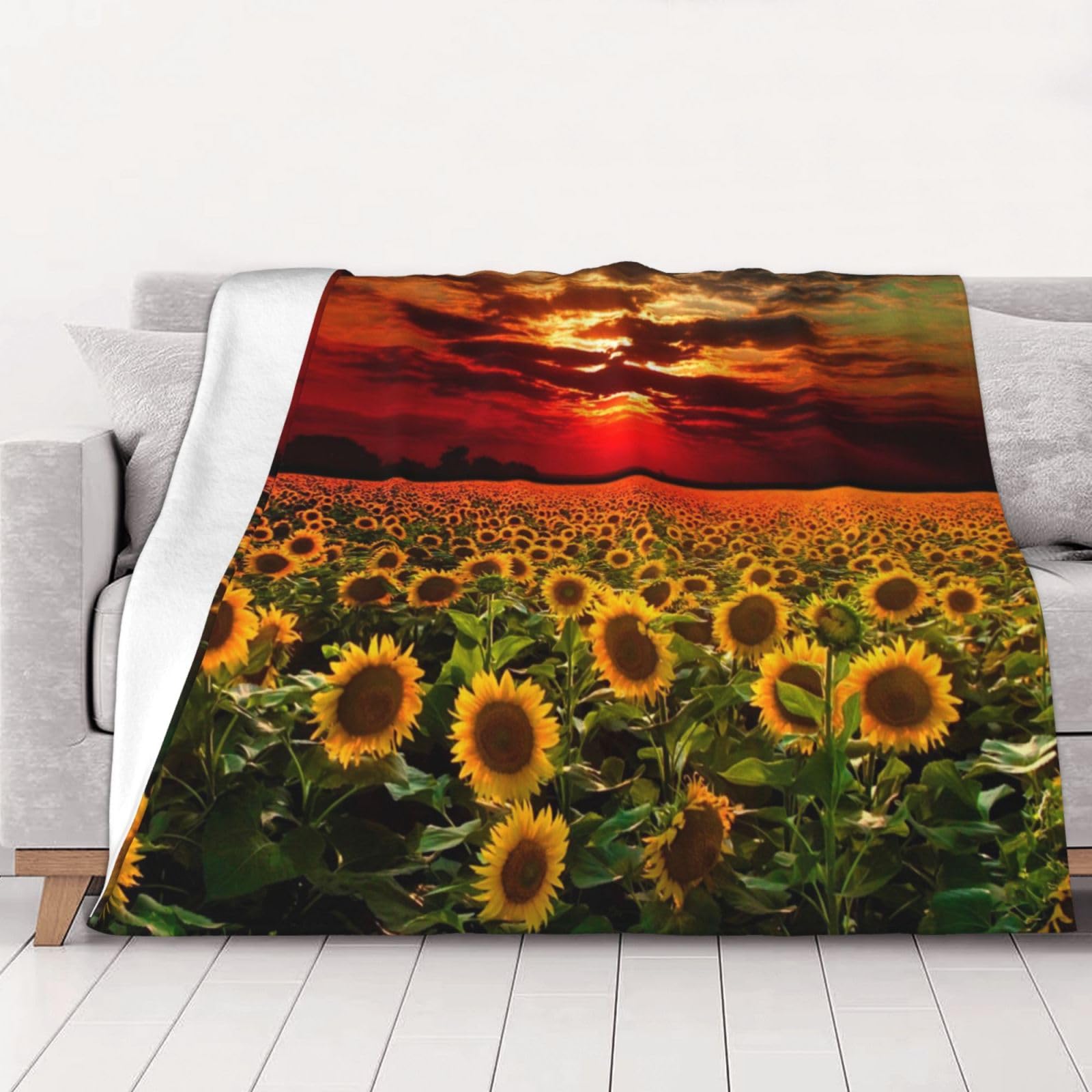 AUBKFELD Sunset Sunflower Printed Flannel Blanket 102x76 CM, Soft & Warm Throw Blanket for Sofa/Couch/Bed/Car, Gifts for Audlts Women Men
