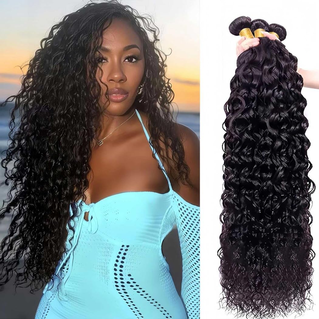 Water Wave Bundles 12A Brazilian Virgin Human Hair Bundles 100% Unprocessed Hair Curly 3 Bundles Natural Black Color 16 18 20 Inch