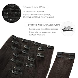 WENNALIFE Clip in Hair Extensions, 150g 20 Inch 9pcs Dark Brown Remy Hair Thicker Double Weft Extensiones De Cabello Humano Con Clip Ins Straight Full Volume