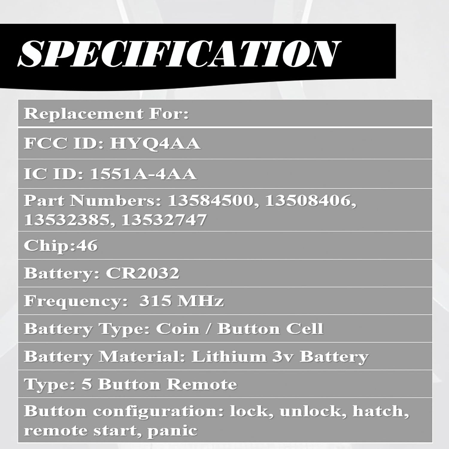 MechanMagic Key Fob Replacement fits for Buick Envision 2017 2018 2019 2020 Keyless Entry Remote Control HYQ4AA 13584500 13508406 13532385 13532747 315 MHz