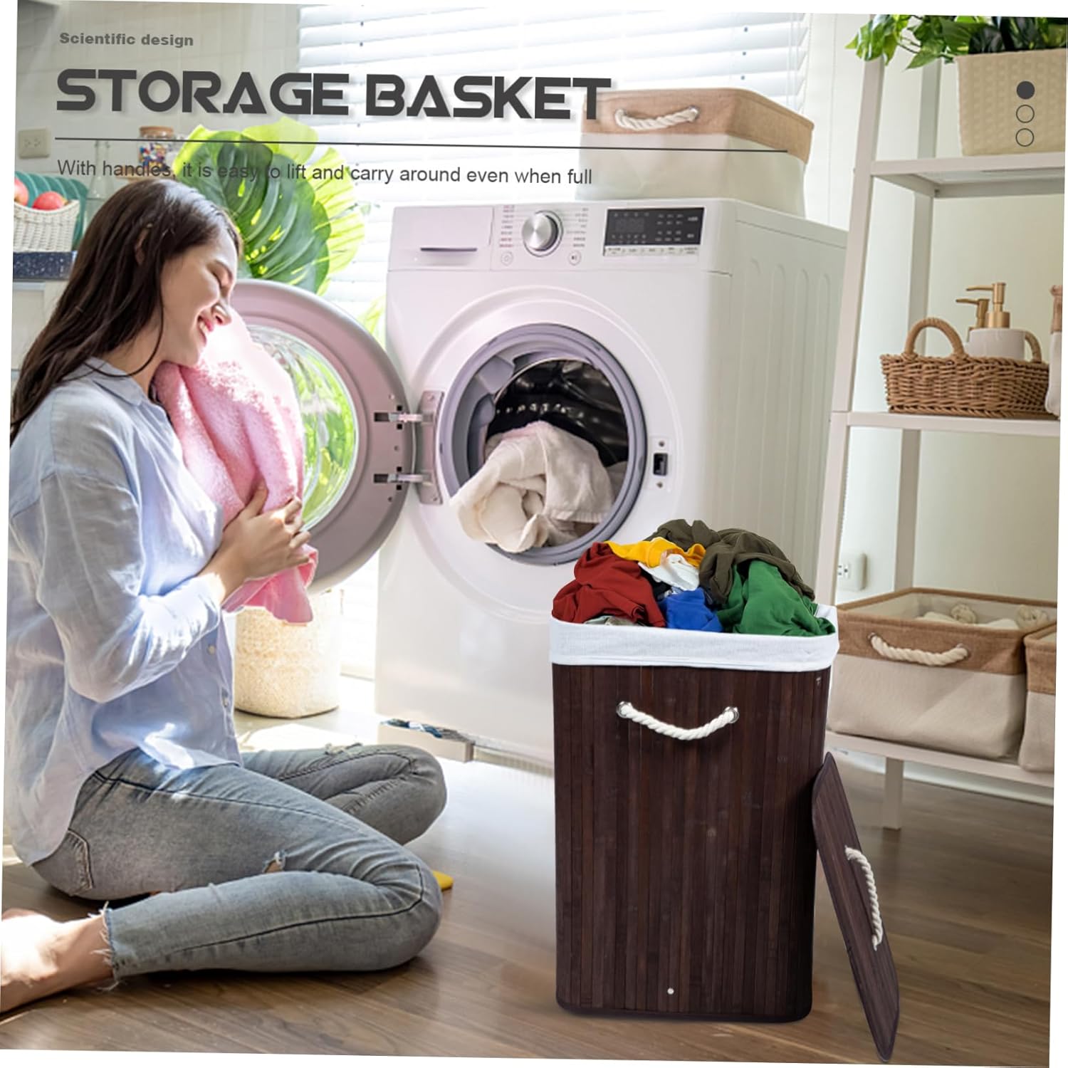 Laundry Basket with Cover Handwoven Clothes Storage Container for Bedroom Living Multifunctional Sundries Holder for Toys Accessories Small