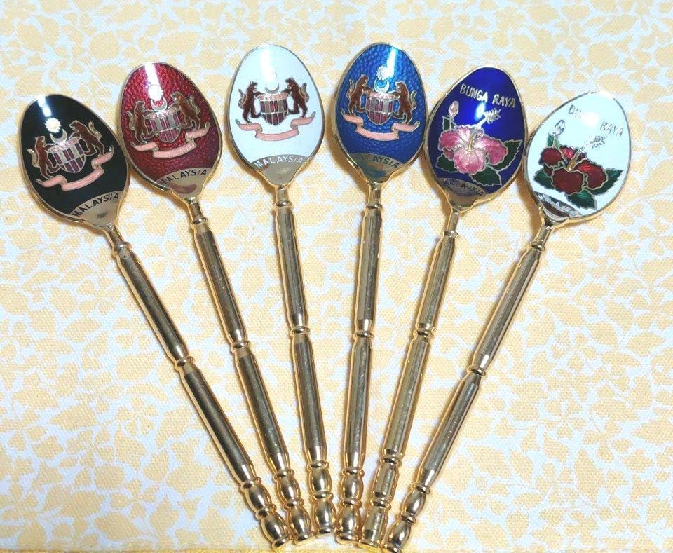 アジアン雑貨 マレーシア 国章と国花柄 スプーン 6点セット