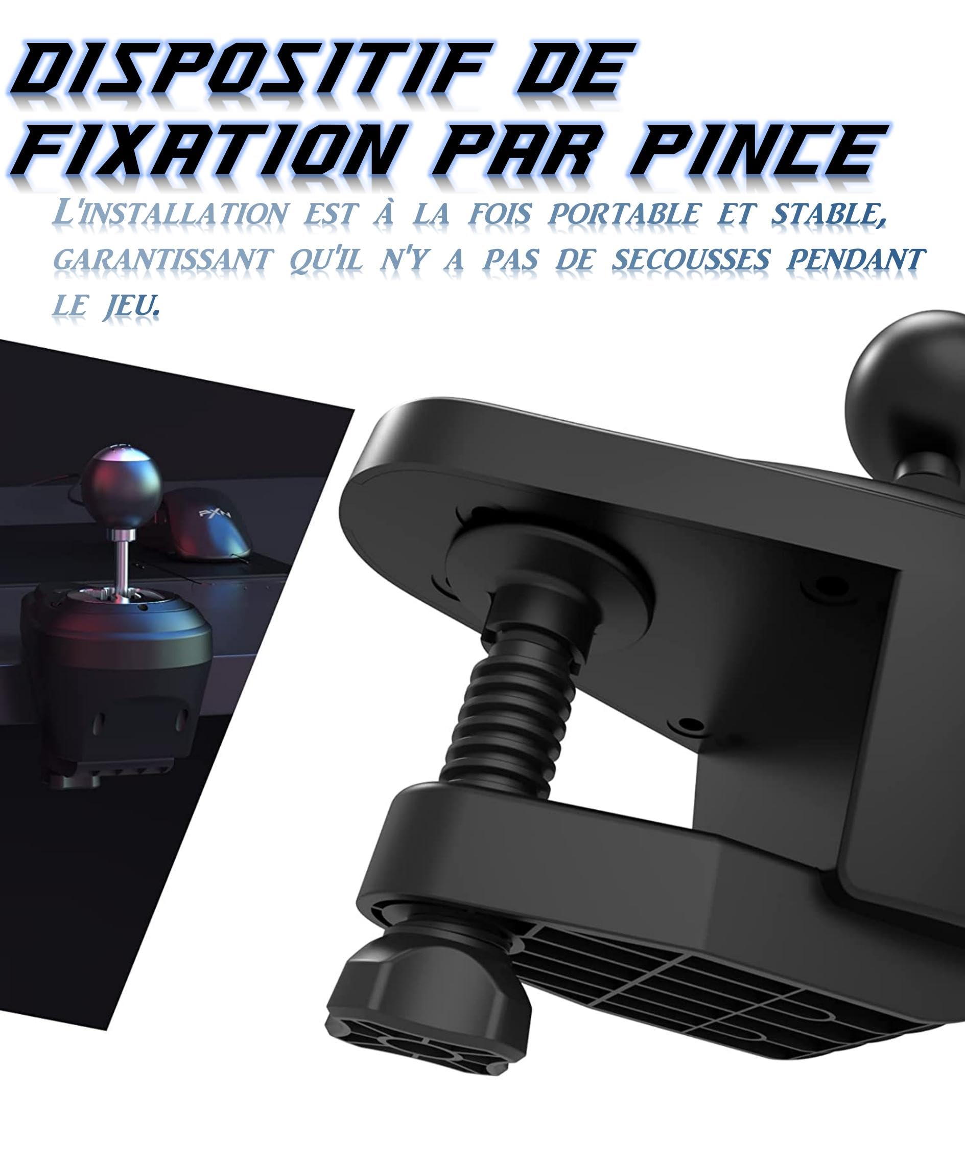 PXN A7 Levier de Vitesse, Gear Shifter pour Volant avec 6 Vitesses, 3 Câbles (USB, RJ11, DIN), Marche Arrière, Bouton de Vitesse Haut/Bas, Bouton de P, H Shifter, Universel sur PC | H-Shifter 6 vitesses, reverse par enfoncement, frein, boutons haut/bas, c