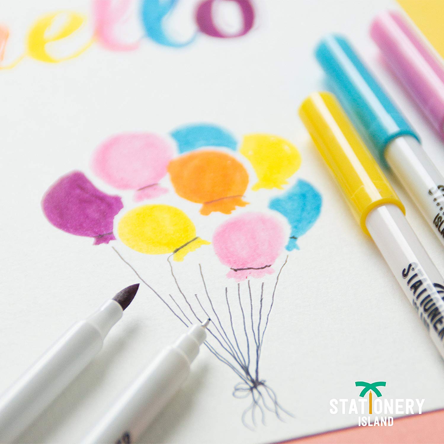 Buy Stationery Island Essential Colours Dual Brush Marker Pens Set of 12 & Aqua Brush