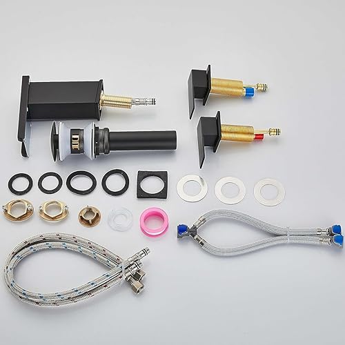 Miniatura 6 de LOOPAN Grifo de baño con luz LED, cascada, un solo mango, grifo negro para fregadero de baño, grifo de tocador sin plomo con mangueras para