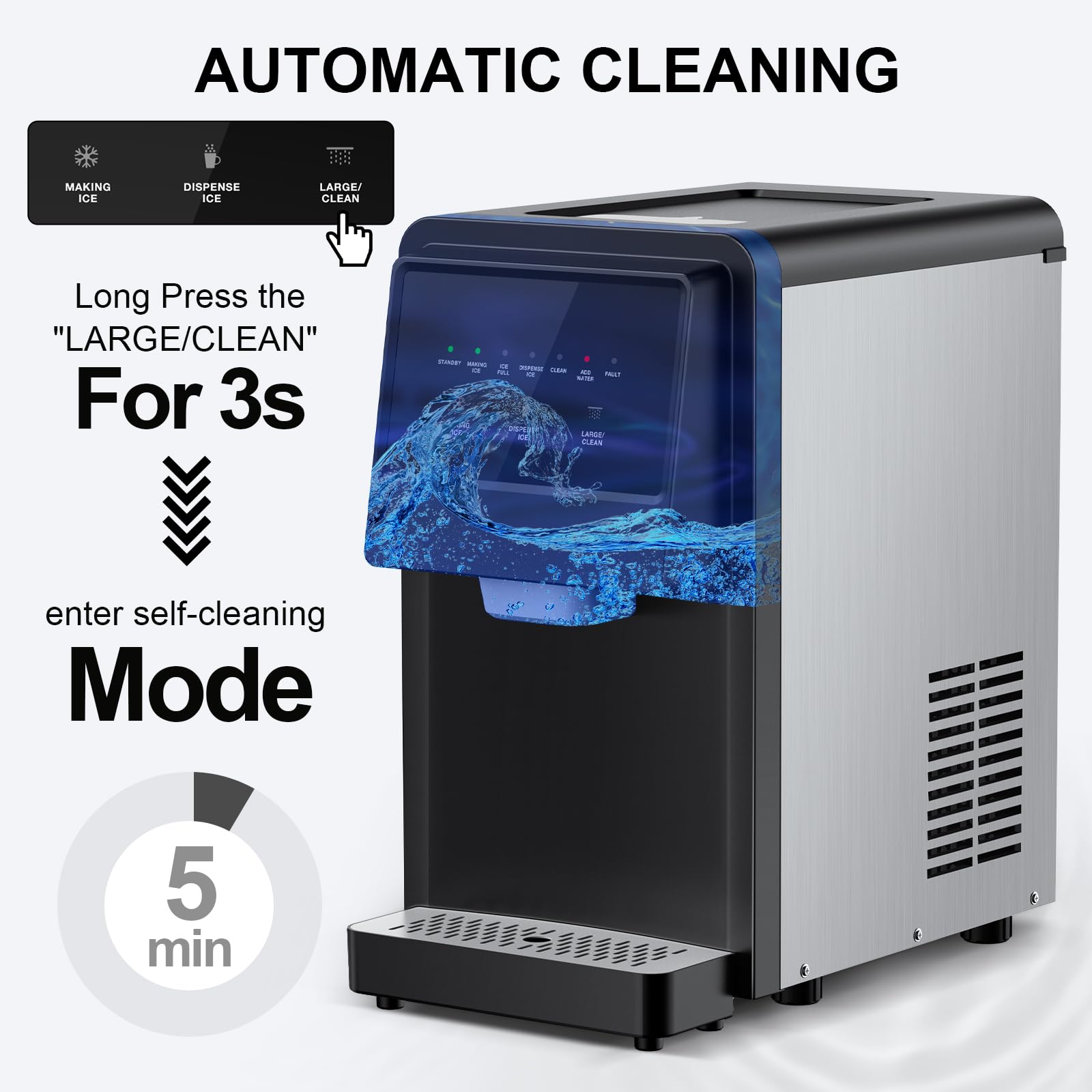Nugget Ice Maker Countertop, Pellet Crushed Chewable Ice Cubes 70lbs/24h Ice Dispenser Countertop Stainless Steel Ice Maker Machine For Home Office Kitchen Party on Fridge.com - View 4