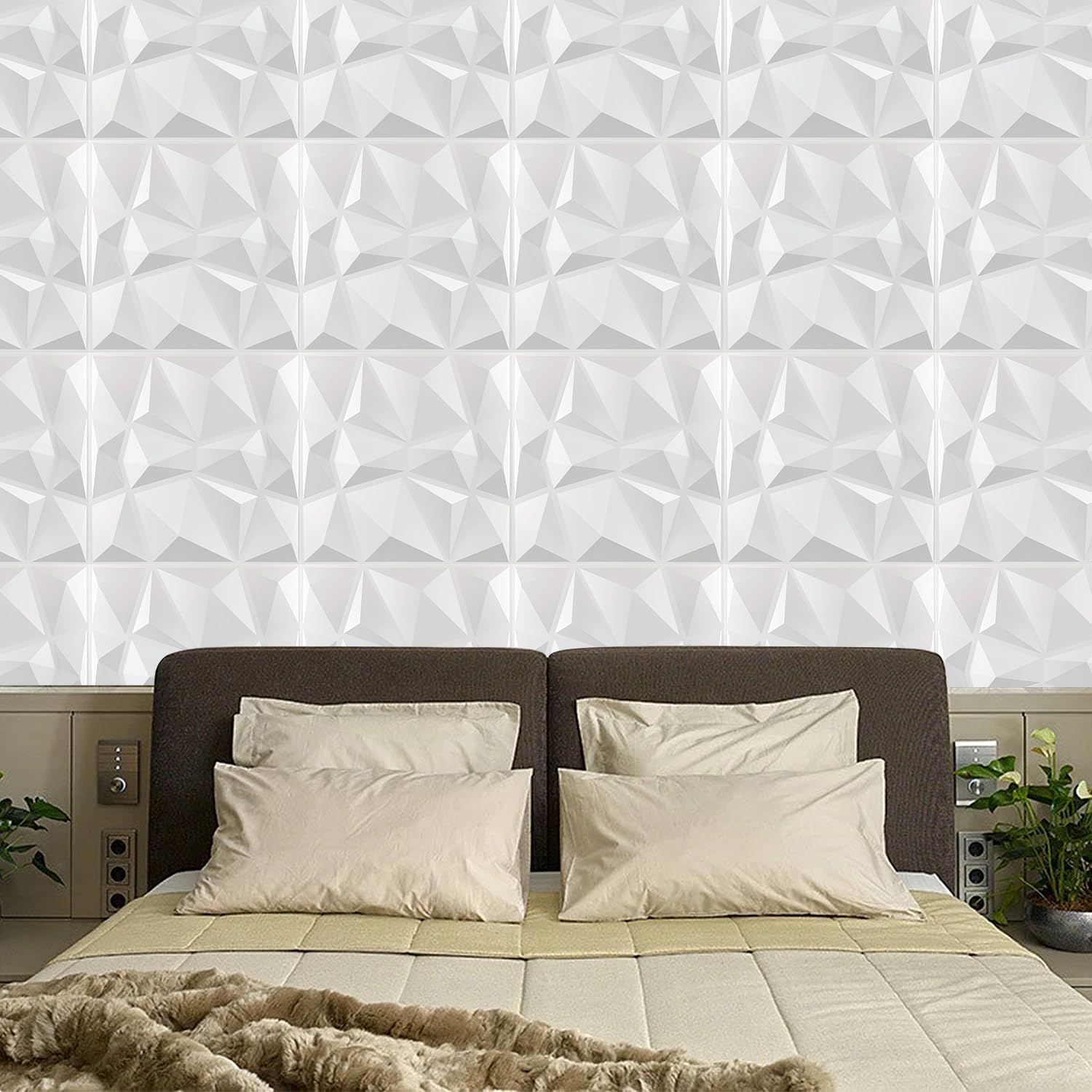 20 Piezas Panel de Pared de 3D Diamante 30 x 30 cm para Decoración de Paneles Decorativos en Blanco, Revestimiento de Paredes PVC, Resistentes al Agua, Resistentes al Calor, Inodoros, Blancos Mate