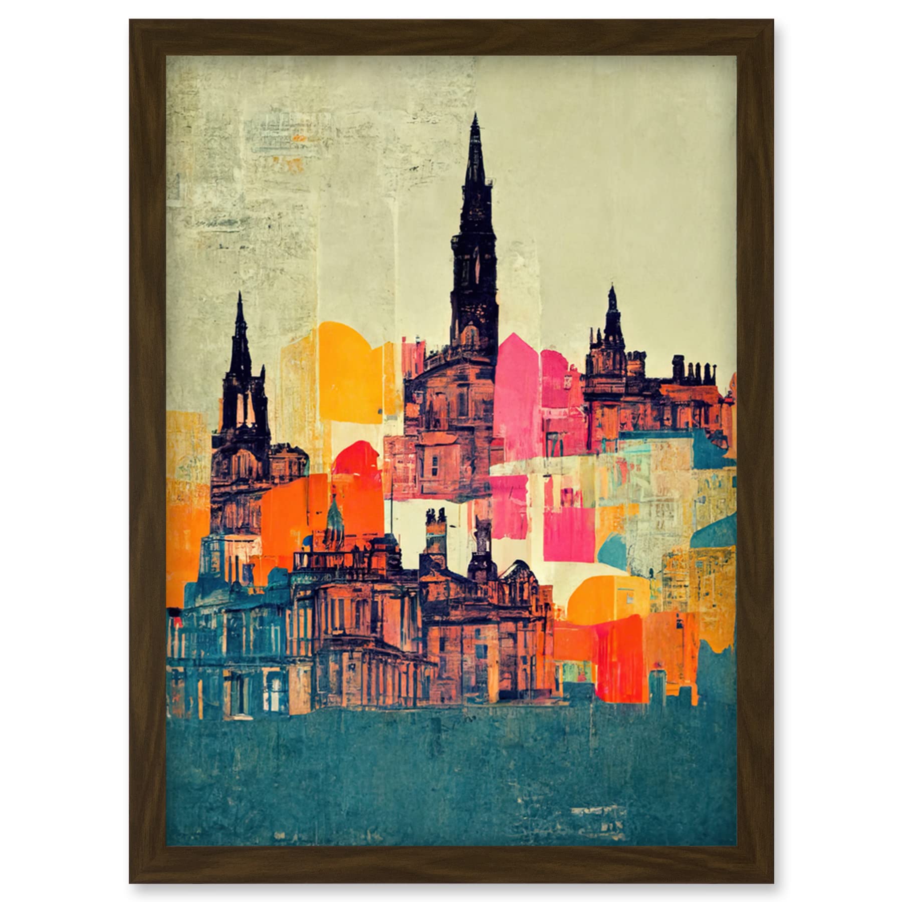Boho Abstract Cityscape Skyline Painting - Folk Art Framed Wall Art Print A4 - Artery8