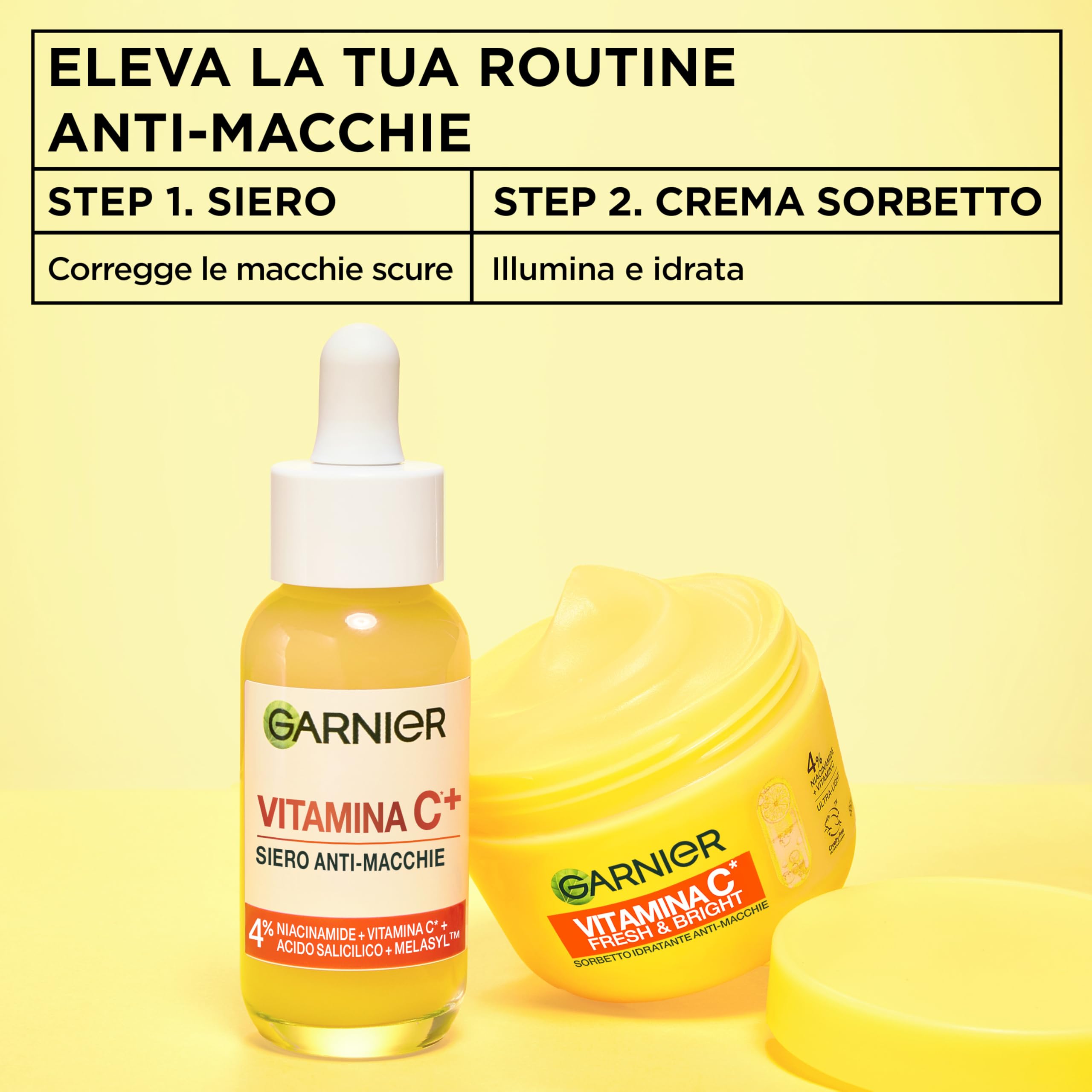 Garnier Vitamina C Fresh and Bright, Crema Sorbetto Idratante Anti-Macchie, Texture Fresca e Ultra Leggera, Con Niacinamide e Vitamina C, Formula Vegana, 85 ml