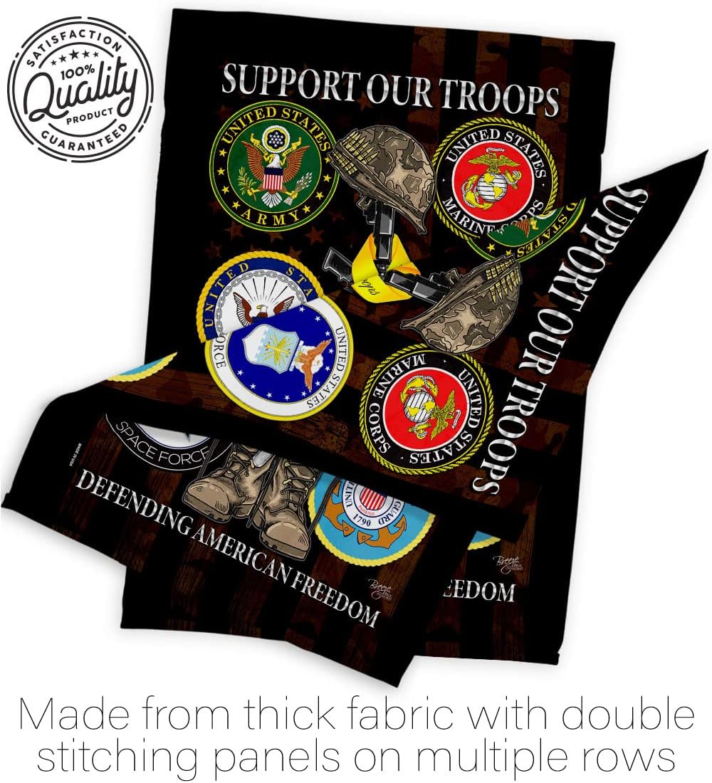 Breeze Decor United We Support House Flag Pack Armed Forces Service All Branches Honor State American Military Veteran Official Our Troops Banner Small Garden Yard Gift Double-Sided, Made in USA