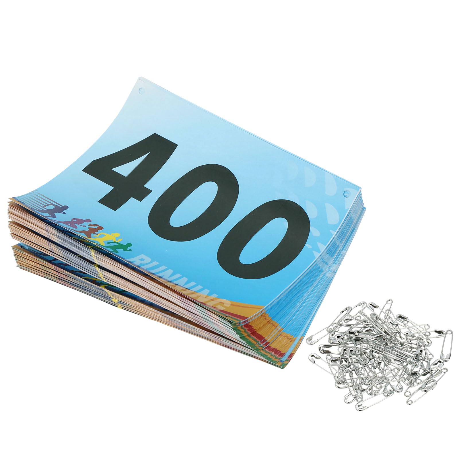 PATIKIL Tearproof Running Bib Numbers 7x6 Inch, 301-400 Race Competitor Numbers with Safety Pin for Marathon Sports Game Competition Runner, Multicolor