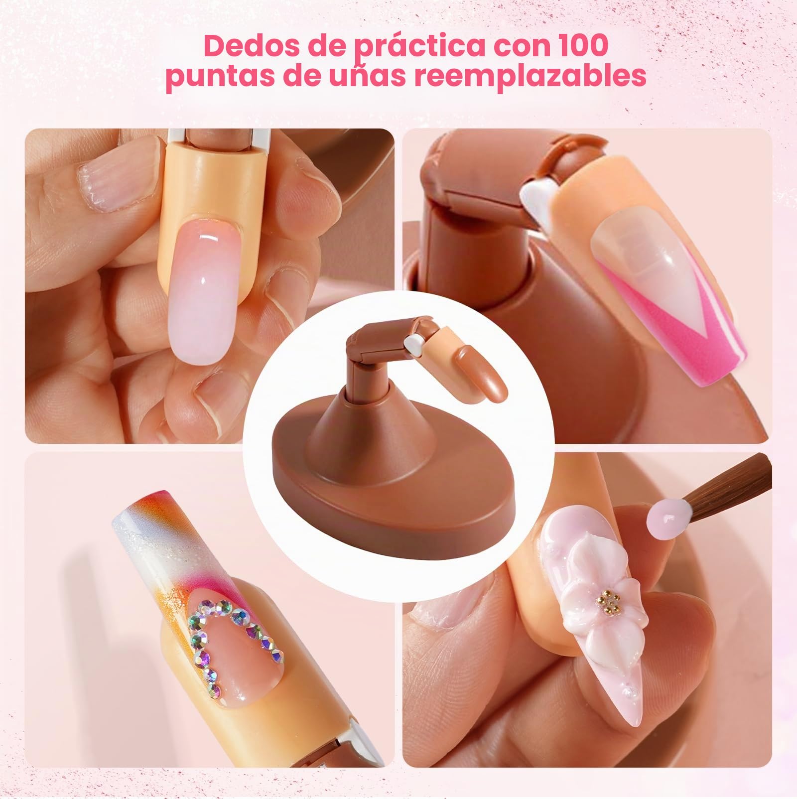 Polvo Acrilico Para Uñas: 4 Colores Acrílico En Polvo Set 2 Dedos Ejercicio Ajustables Con 100 Puntas De Uñas/3 Lápices De Arte De Uñas/Pegatinas Florales/Archivo De Uñas Profesional Kits Completo