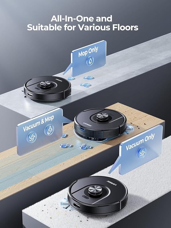 Laresar Mars01 Robotporszívó Feltörlő Funkcióval - 5000Pa Szívóerő, LIDAR Navigáció, Okos Térképezés, 3 Órás Üzemidő, 250ml Víztartály, Kisá