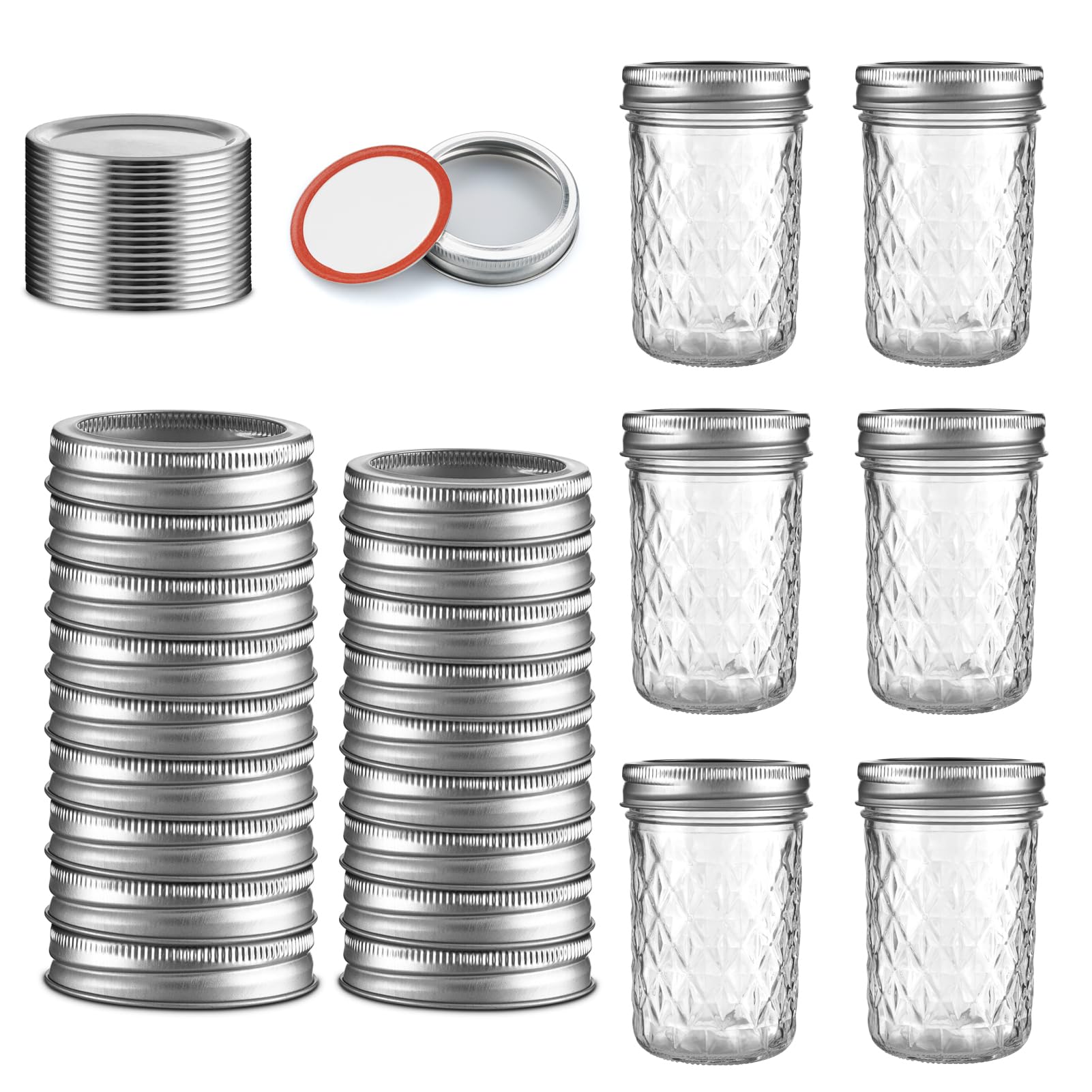 BOMEX 20Pcs Regular Mouth Canning Lids for Canning,(2.75in/70mm) and 8oz/250ml Regular Lids Mason Jars for Yogurt,Jam,Spice,Overnight Oats Canning, Preserving