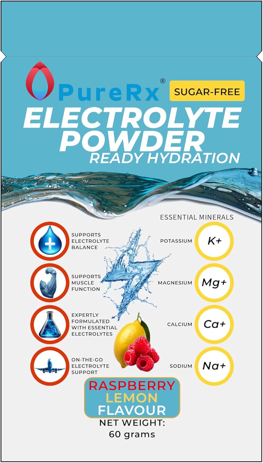 Electrolyte Powder (Travel Size, Raspberry and Lemon) Great Tasting Electrolyte Powder Suitable for Sports, Rehydration, Travel