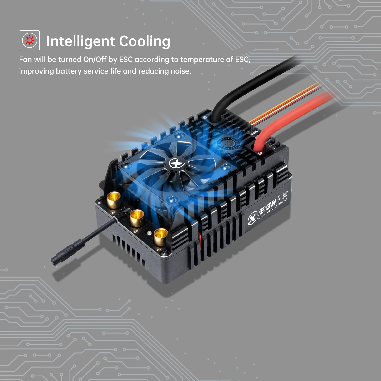 XC Controlador de motor eléctrico sin escobillas con sensor E3H para coche RC, 6-16S Lipo, corriente continua de 300 A, 10-25 A, 6.0/7.4/8.4 V BEC, aplicable a 1/5, 1/7, 1/8, 1/10, compatible con
