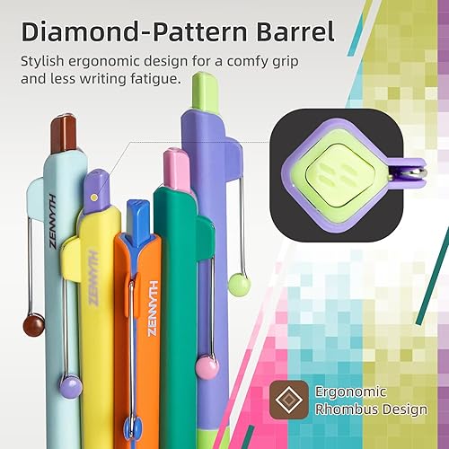 Miniatura 2 de Bolígrafos de gel, 5 bolígrafos de tinta negra de 0.020 in, bolígrafos retráctiles de secado rápido con barril en forma de diamante, bolígrafos de