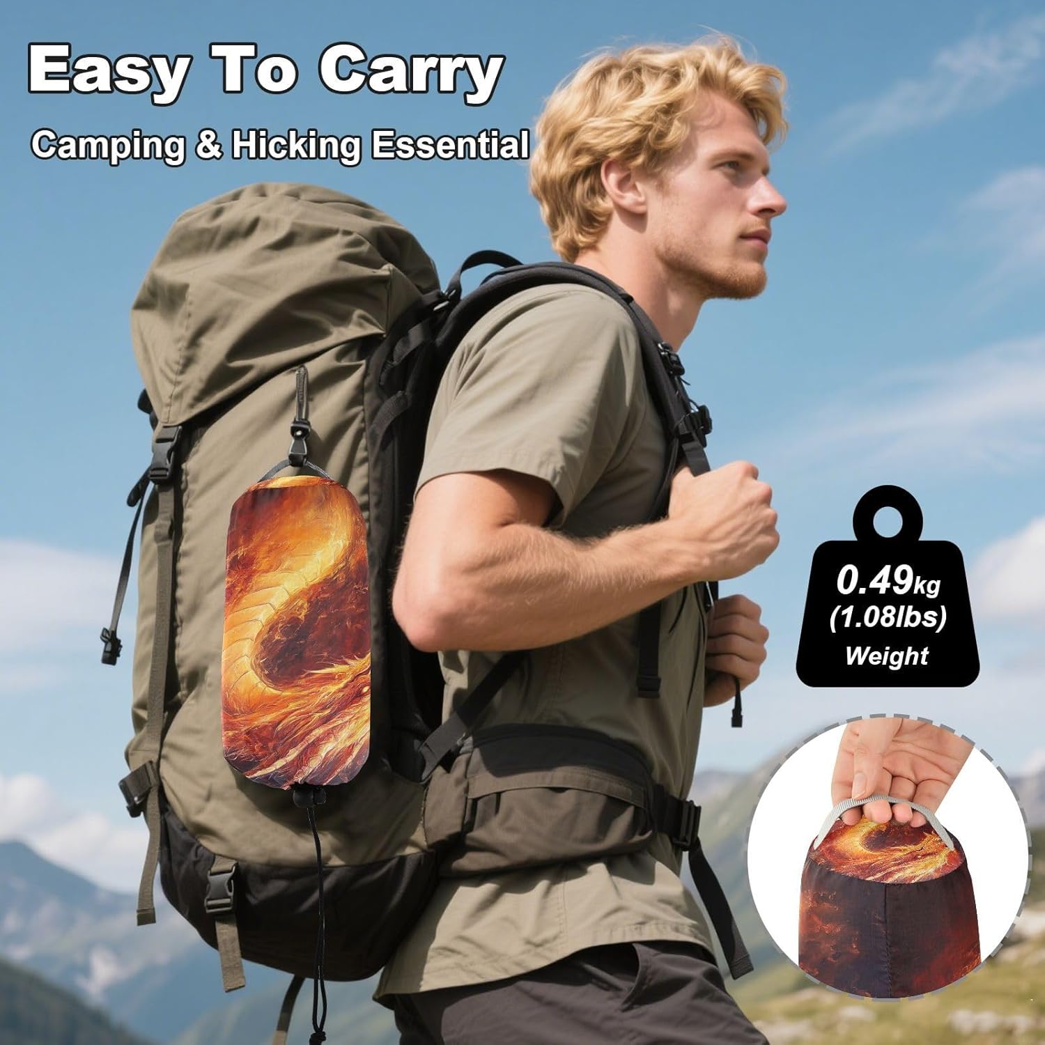 ALAZA Fire Dragon Camping Hammocks Single or 2 Person 500 lbs Portable Parachute Travel Hammock w/Tree Straps for Hiking Backpacking Indoor Outdoor