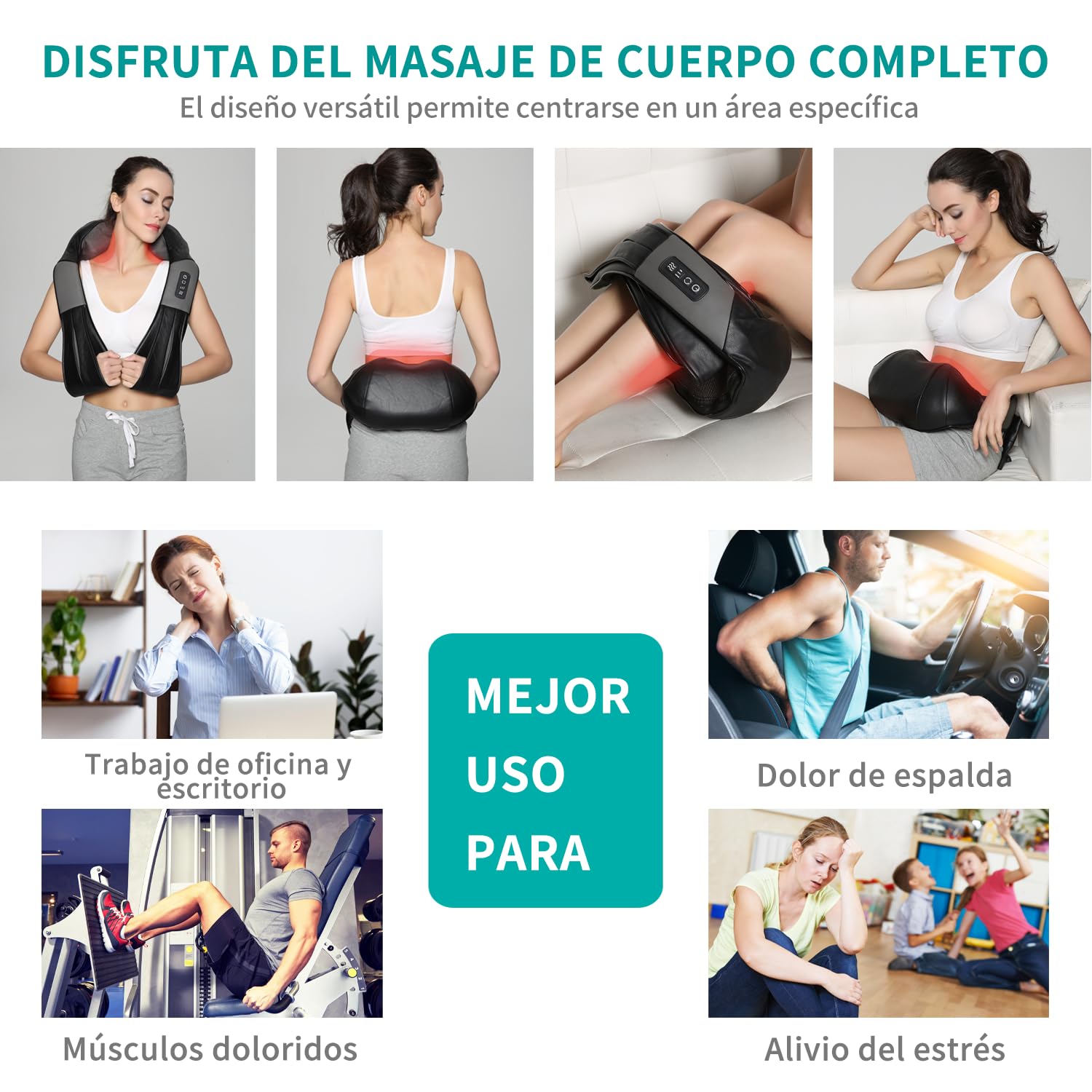 Nekteck 3D masajeador cervical y espalda con calor relajante, shiatsu de tejido profundo masajeador cervical, hombro, espalda y masajeador de cuello Para uso en el hogar, oficinas y automóviles