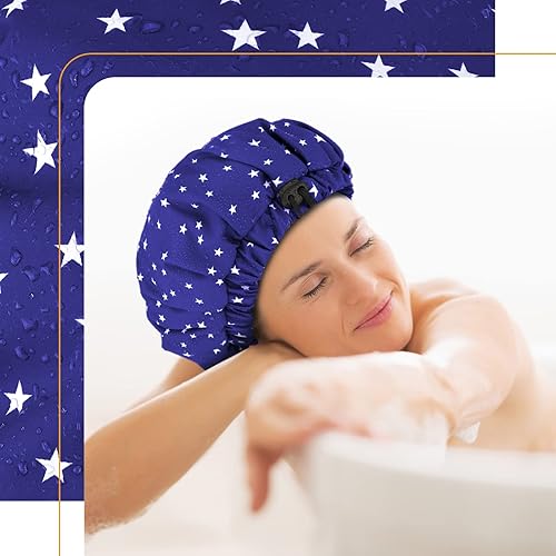 Miniatura 8 de POZILAN Gorro de ducha de lujo para mujer, impermeable, reutilizable, doble capa, forro de satén de seda suave, extra grande para cabello largo,