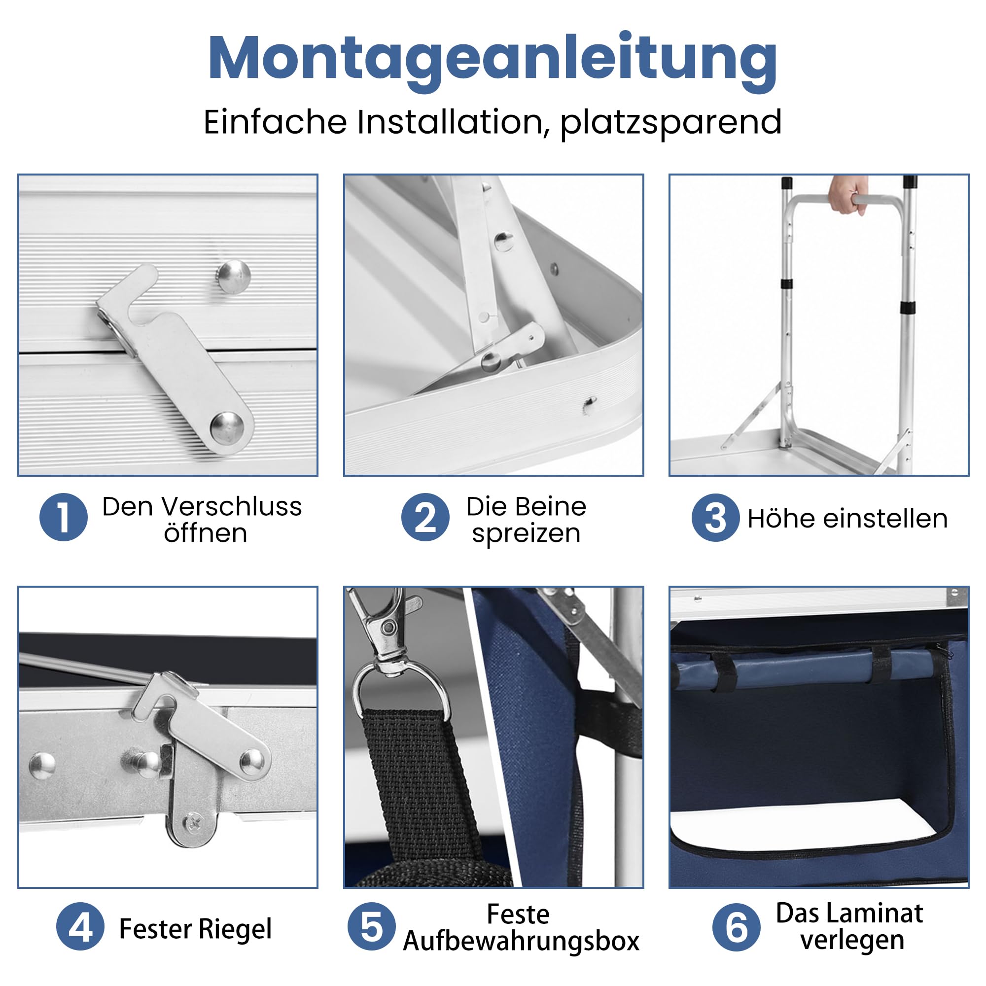 Campingküche faltbar, Leicht Campingschrank mit Aluminiumgestell und Staufach Tragetasche, Camping Küche Küchenbox Zeltschrank, Reiseküche für Outdoor Camping