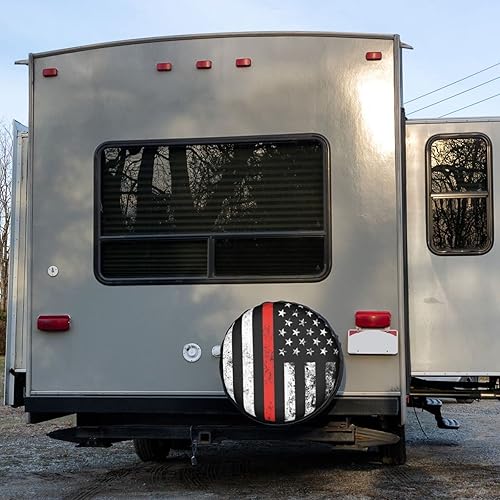 Miniatura 6 de Foruidea Cubierta de neumático de repuesto de bandera de bombero patriótico de Estados Unidos, a prueba de polvo, para remolque, RV, SUV y muchos