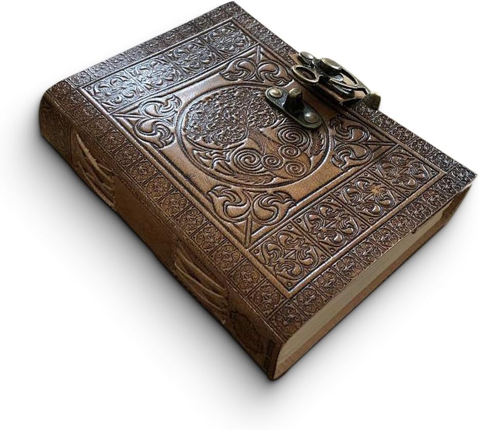 Handmade Leather Journal Notebook - Aisling Antique Celtic Tree Of Life Embossed Writing, Sketching and Travel Journals for Women and Men | Grimoire Journal Diary Book of Shadows | A5