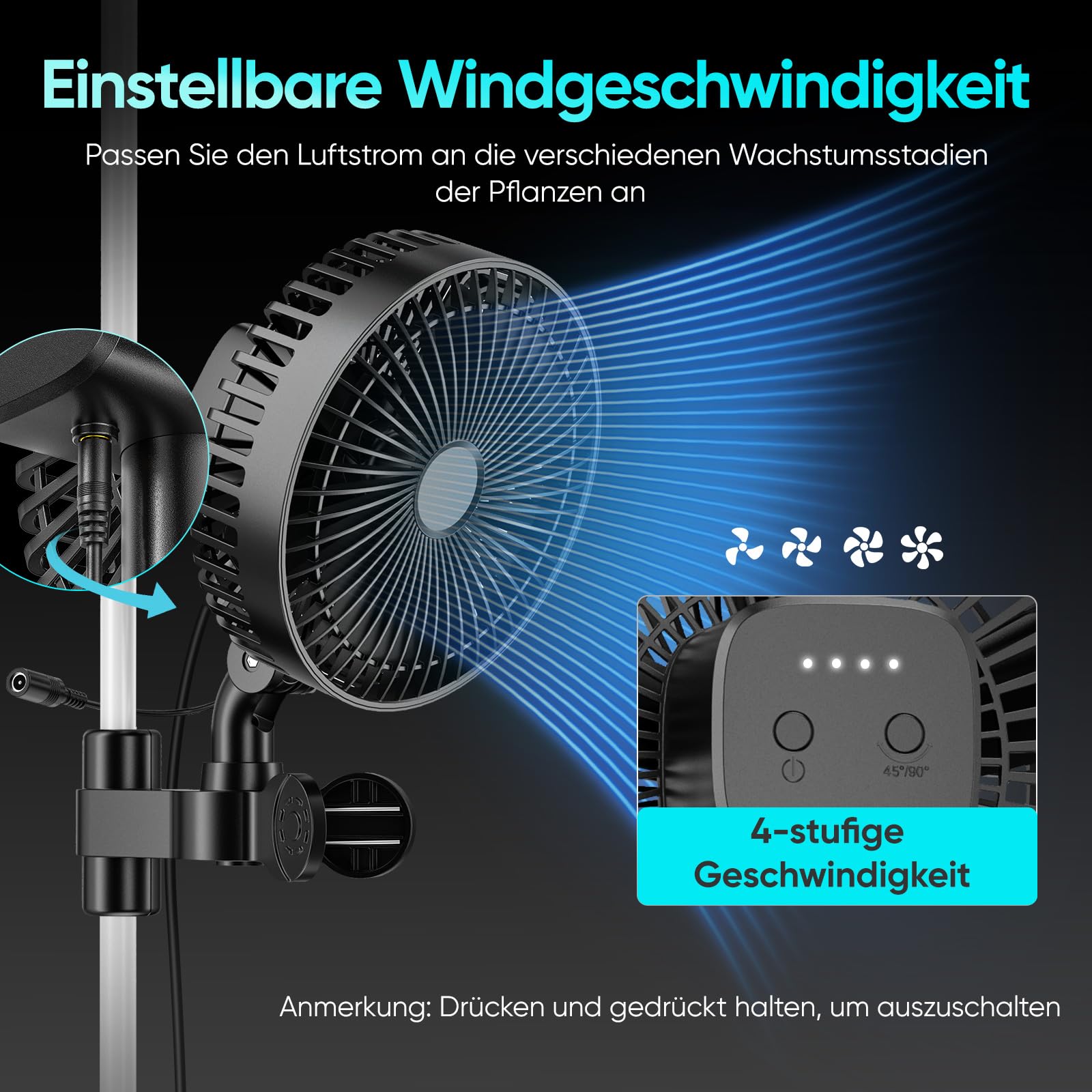 Grow Clip - Ventilatore oscillante da 17,8 cm, con motore EC 10 W e 325 CFM, silenzioso, 32 dB, per tenda, serra, ventilatore per piante con 4 livelli