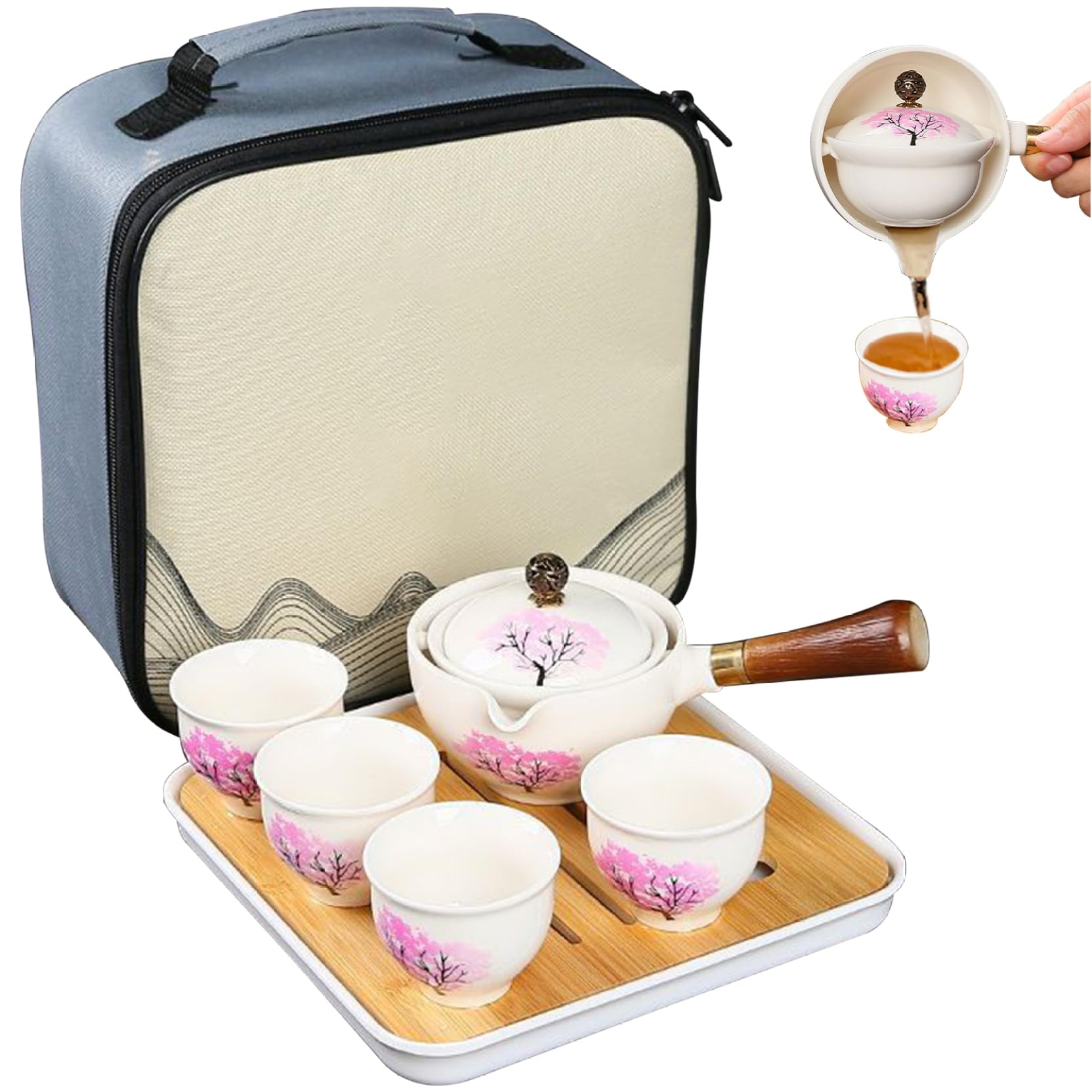 Teekannen-Set Chinesisches Tee-Set Porzellan-Tee-Set Japanische Teekanne Porzellan Japanisches Tee-Set Mit 360-Grad-Drehung Teebereiter Und Teesieb Tragbares Reise-Tee-Set Mit Anti-Verbrühungs-Griff F