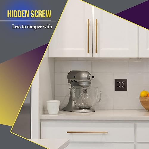 Miniatura 17 de ENERLITES SI8834-BK - Placa de pared decorativa sin tornillos, cubierta de enchufe segura, 4 entradas, 4.68 x 8.30 pulgadas (alto x largo), Negro