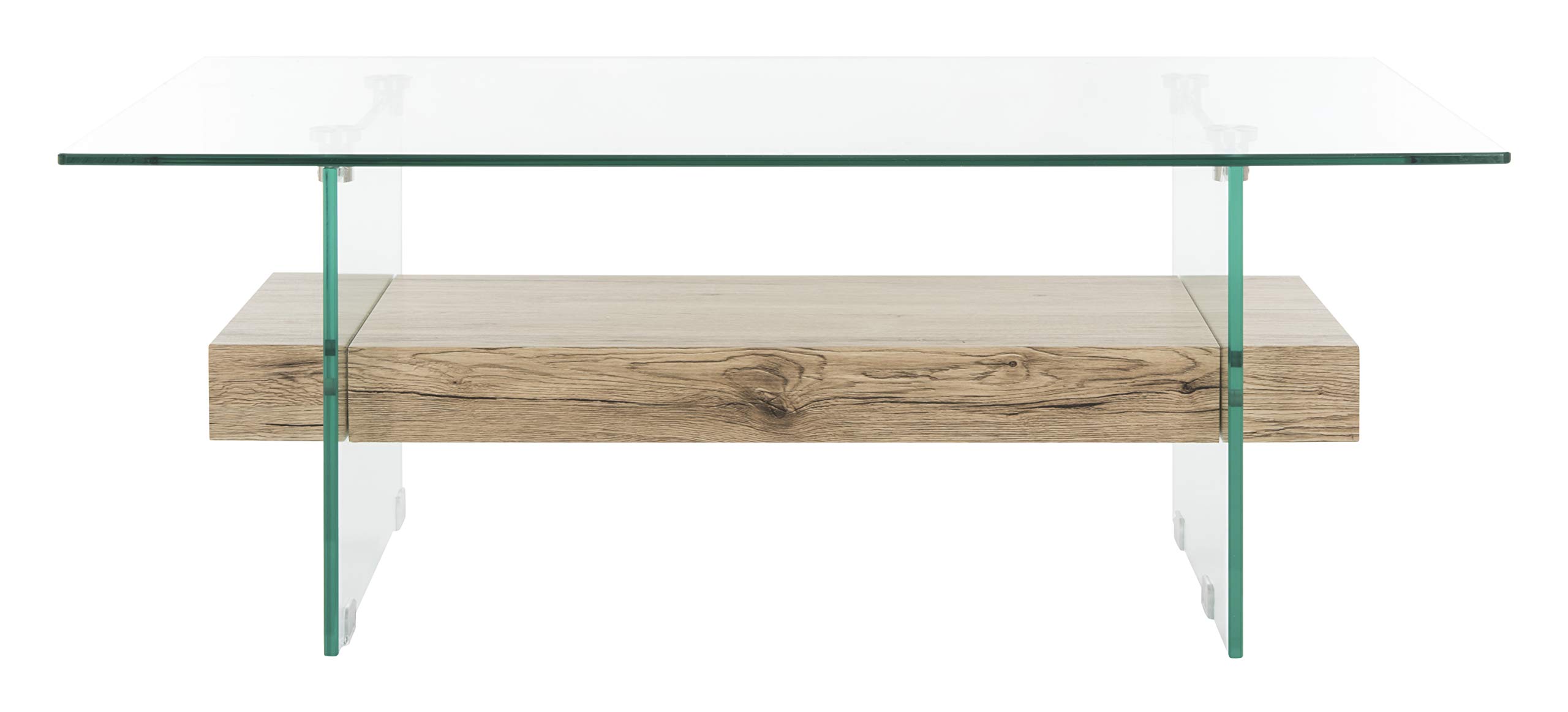 SAFAVIEH Home Collection Kayley Rectangular Glass Coffee Table with Wood Shelf Modern Open Frame Accent Table for Living