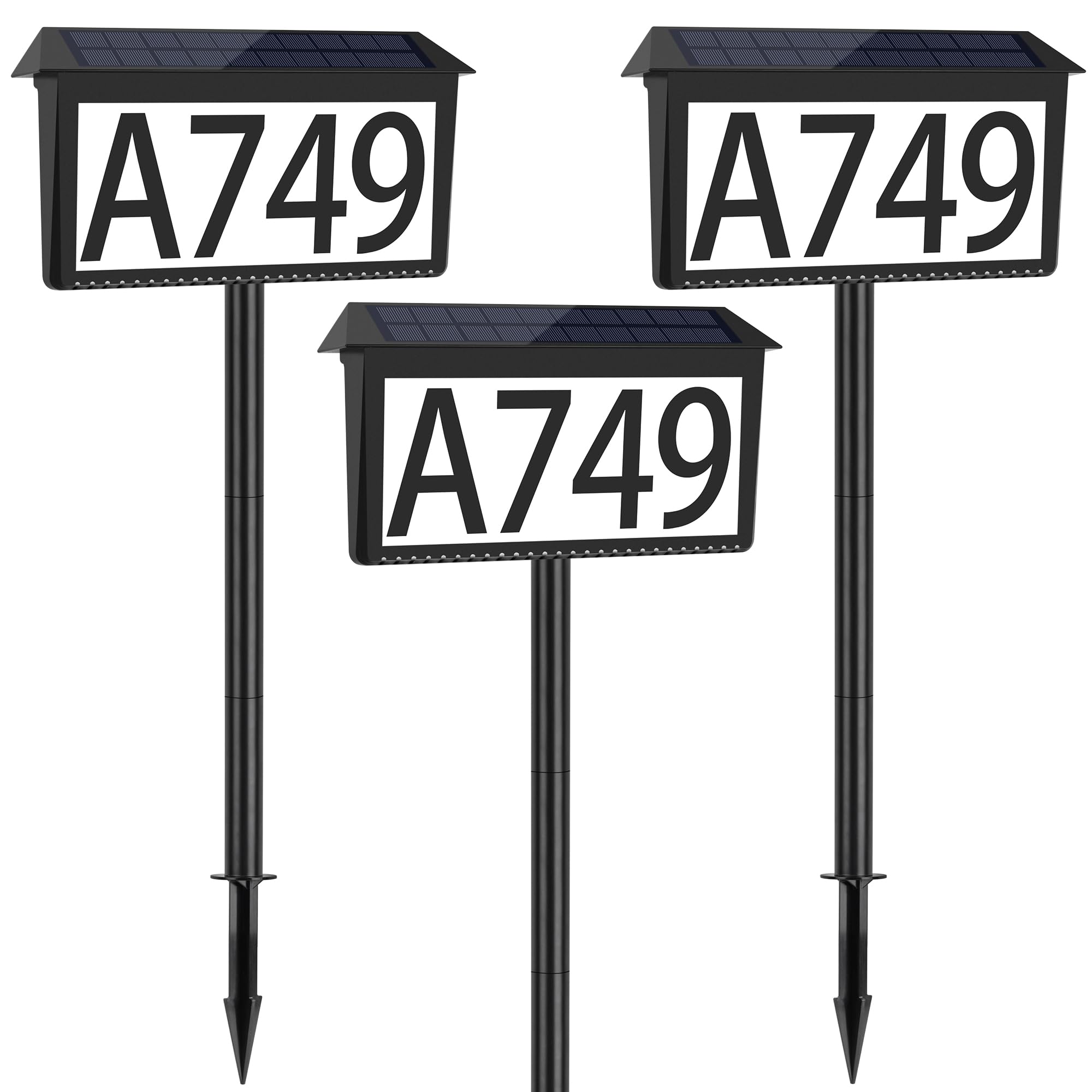 Nazuwke Numeri civici per esterni, alimentati a energia solare, confezione da 3 pezzi, 3 colori, illuminati a LED, impermeabili, con paletti, per esterni, per cortile, giardino, strada