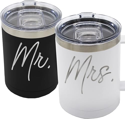 My Personal Memories Set of 2 Mr and Mrs Stainless Steel Insulated Coffee Tumbler with Lid (Black Mr White Mrs)