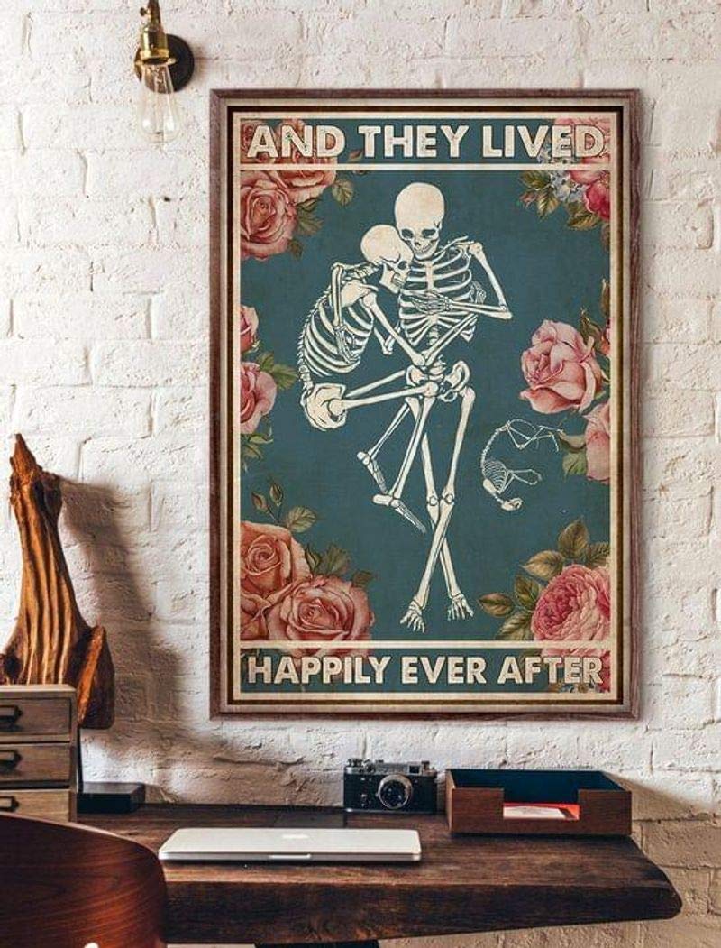 Flowers Skeleton Funny and They Lived Happily Ever After Plants Metal Tin Sign Valentine's Day Decorations Outdoor Garden Lawn Yard Sign Home Wall Decor Art Tin Sign Vintage 8x12 Inch