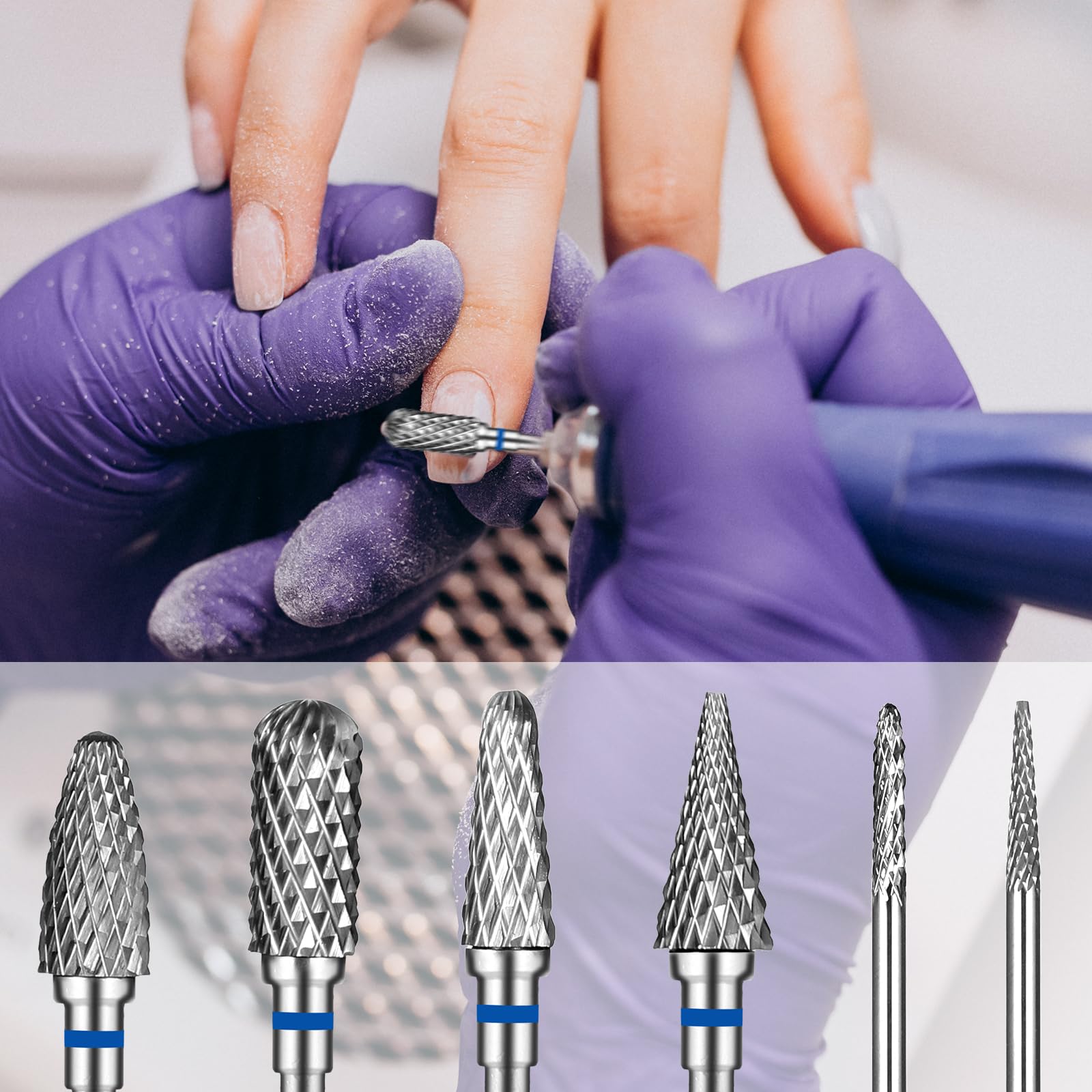 Paquete de 6 brocas de uñas para uñas acrílicas, brocas de carburo de tungsteno profesionales de 3/32 pulgadas, brocas de cutícula Efile, cabezales de molienda, brocas eléctricas para cutículas 7