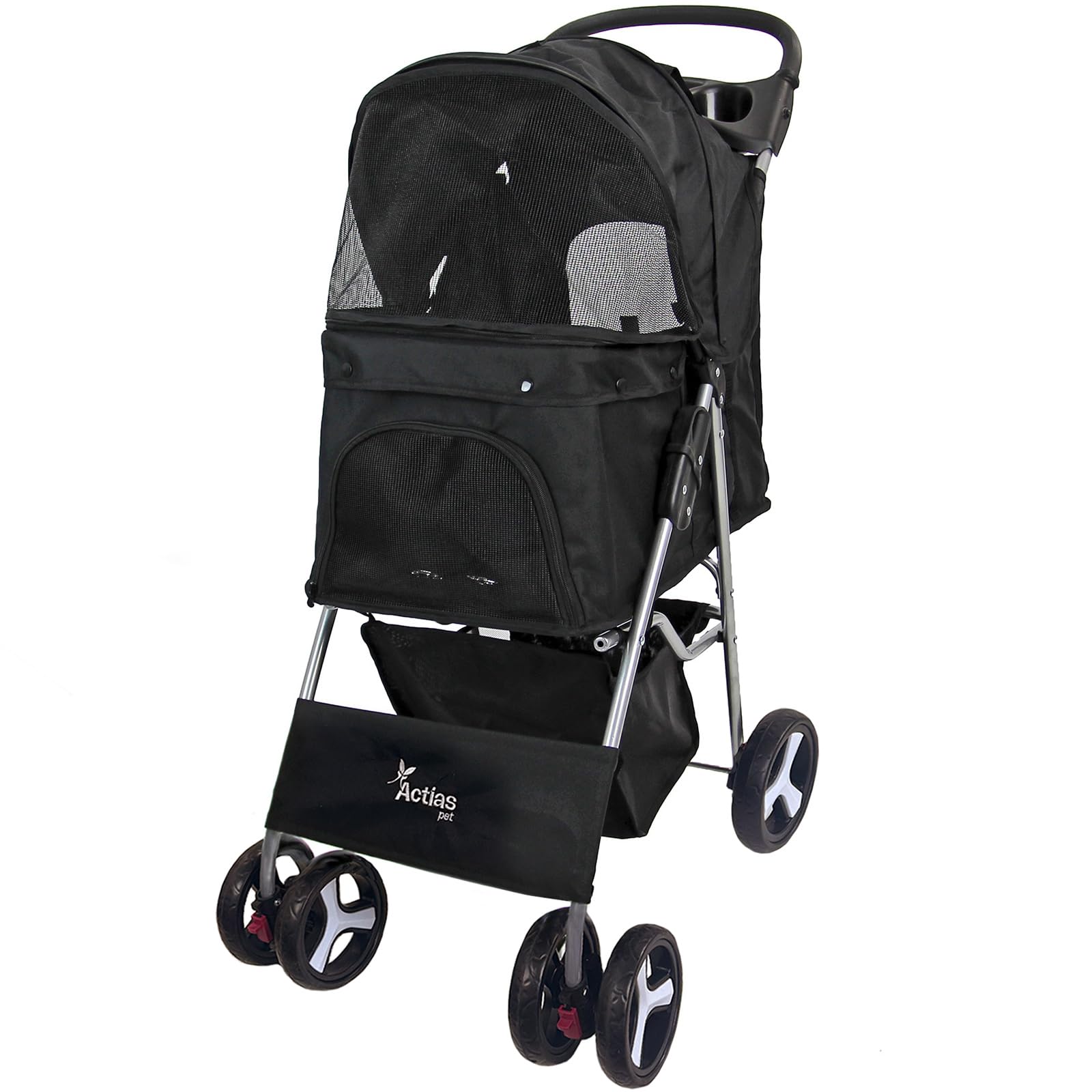 Actiaspet - Foldable Pet Stroller with Swivel Wheels | 15kg Carrying Capacity Collapsable Pet Push Chair Buggy (Black, Stroller) — image 1