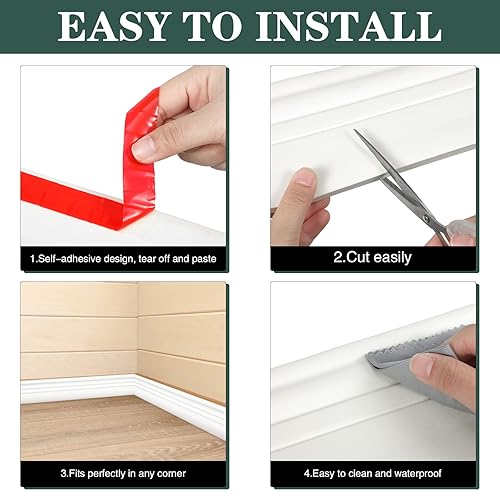 Miniatura 4 de 2 piezas de moldura de suelo, despegar y pegar, moldura flexible para suelo, moldura de goma adhesiva para paredes, pisos, encimeras, azulejos, 16.4