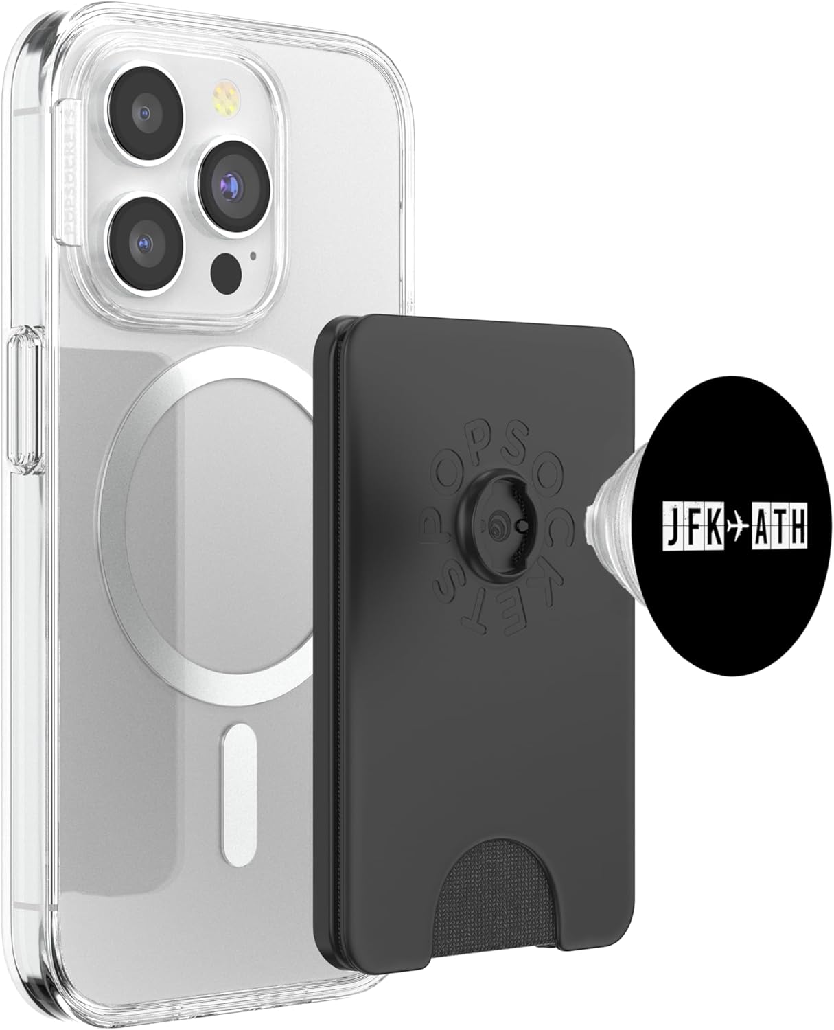 JFK ATH Flight Route New York to Athens Air Codes PopSockets PopWallet for MagSafe