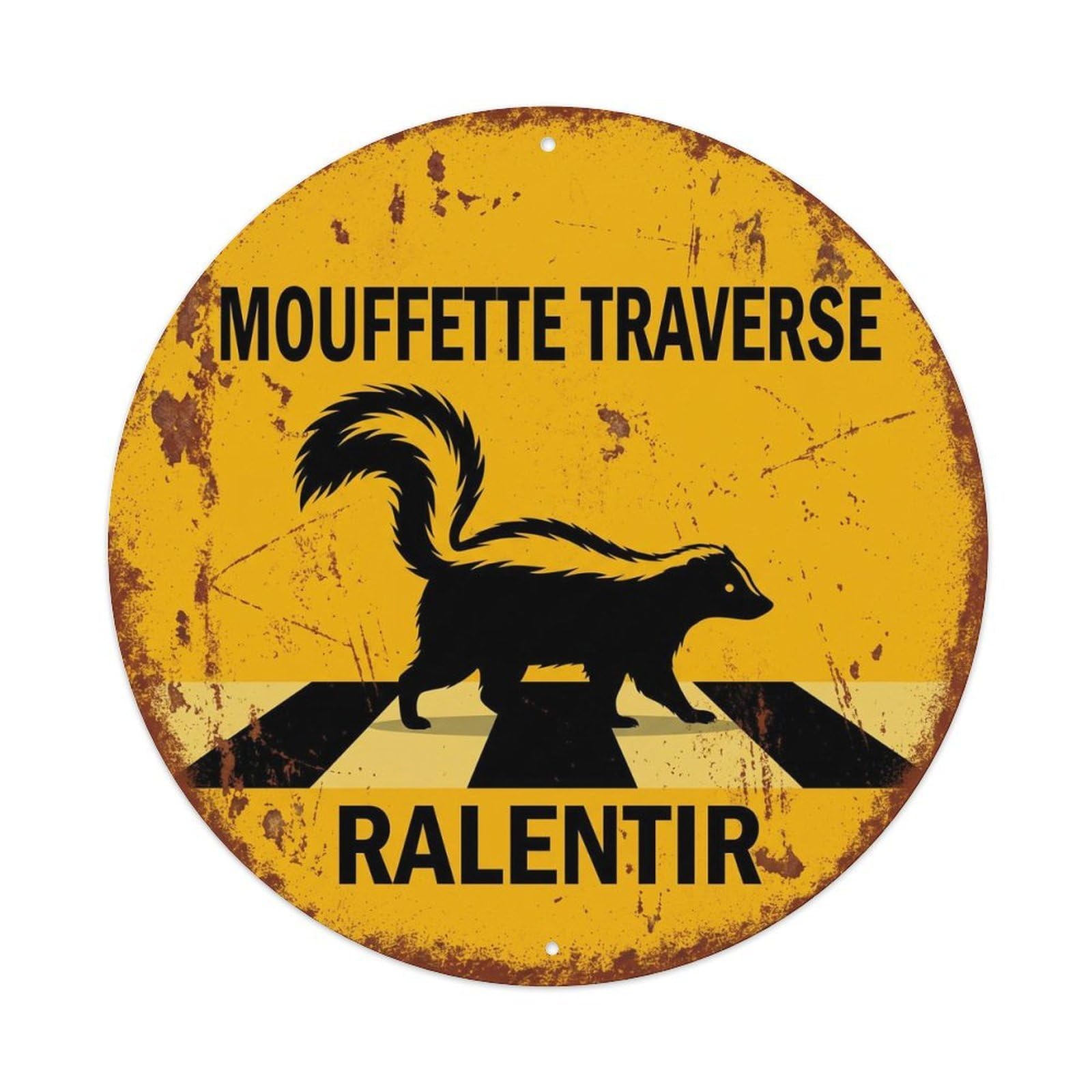 Skunk Crossing Ralentir Countryside Metal Tin Sign