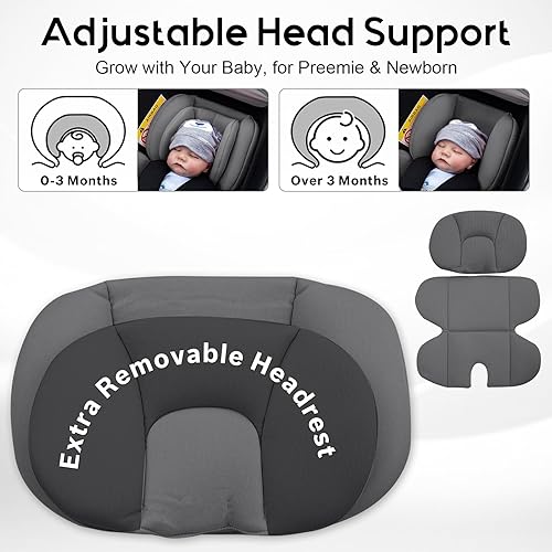 Miniatura 3 de Soporte ajustable para la cabeza del asiento de automóvil para bebé, inserto de asiento de automóvil infantil con reposacabezas adicional para