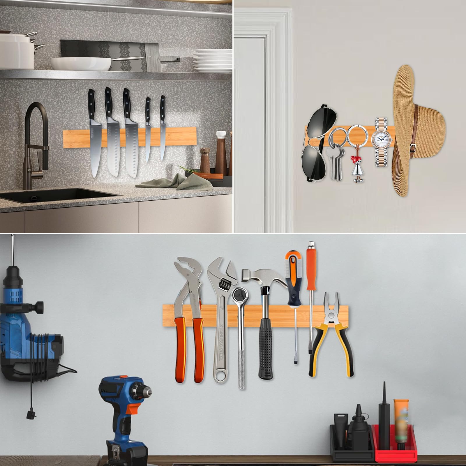 Barra Magnética para Cuchillos, 40cm Iman Cuchillos de Cocina Acero Inoxidable Cuchillero Magnético Puede sin Taladrar para Cuchillos de Cocina/Espátulas/tijeras