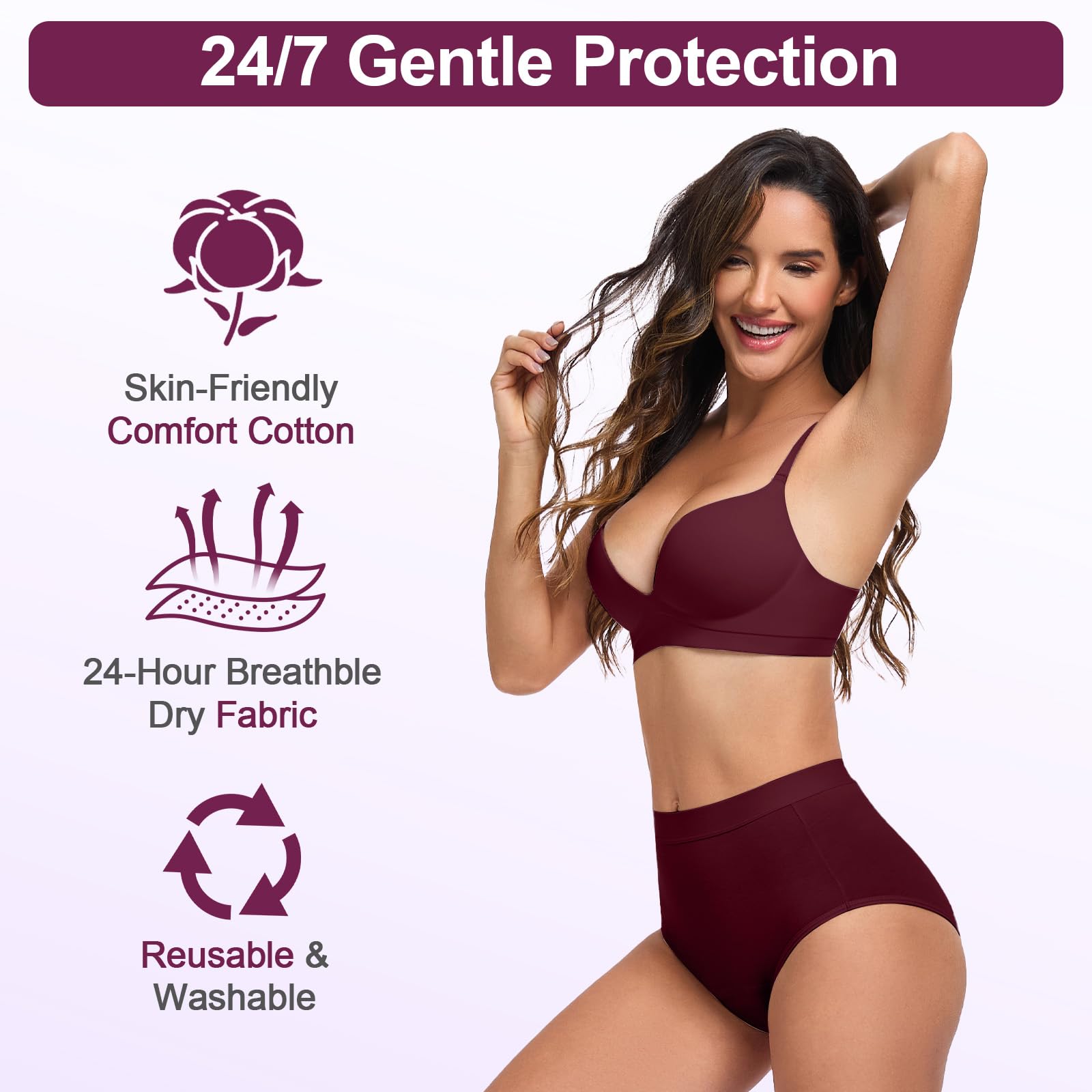 Inkontinenzunterwäsche für Damen, Saugfähigkeit 100 ml, auslaufsicher und waschbar Inkontinenz-Slip Periodenunterwäsche, Hoch taillierte Menstruationsslips für Nacht und aktive Nutzung,5er-Pack