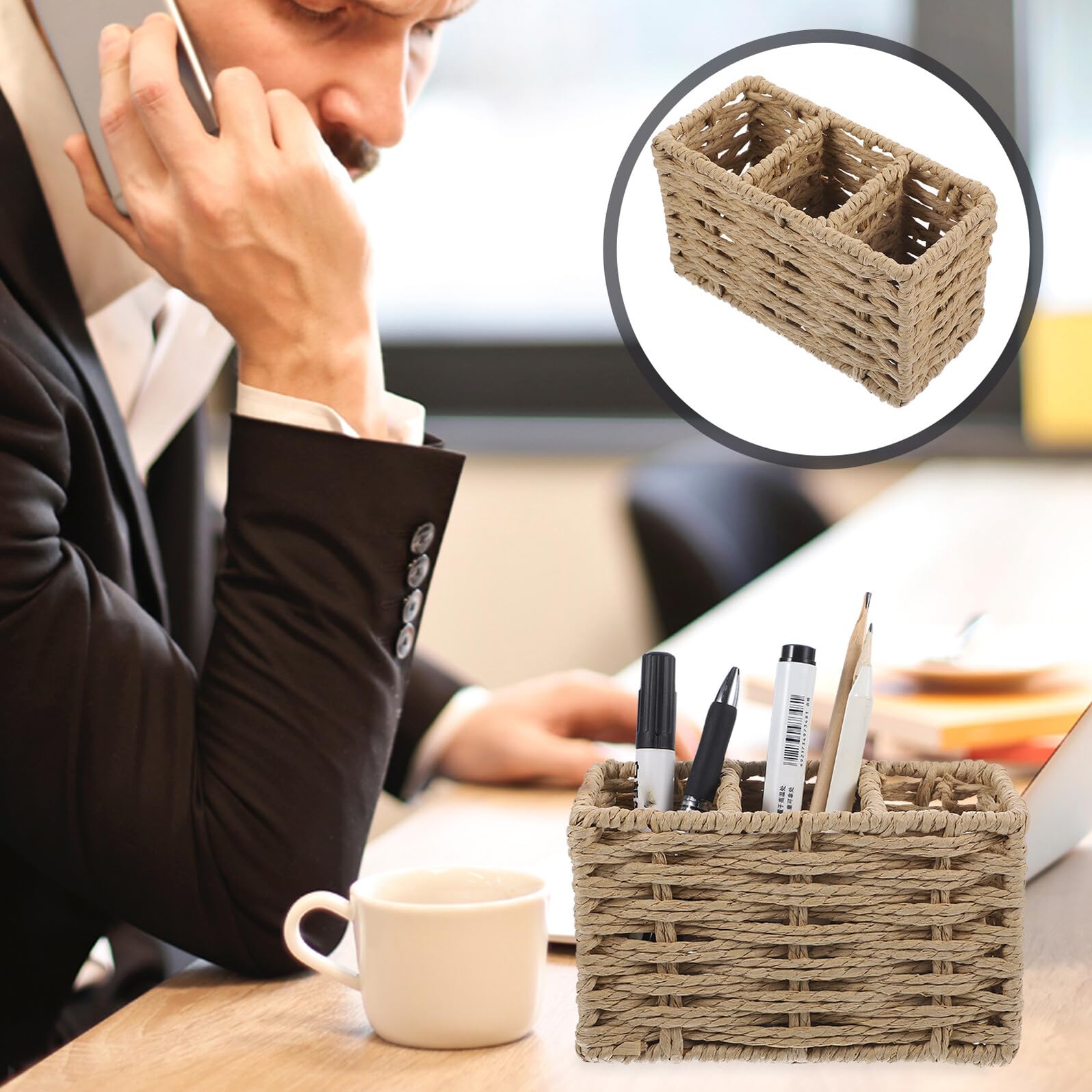 DOITOOL Küchenutensilien zur Ordentlichen Aufbewahrung aus Papierseil Organizer mit Großer Kapazität Geflochtener von Besteck und Kochutensilien für Küche
