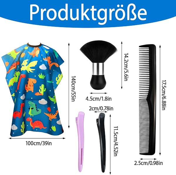 RQcMid Friseurumhang Kinder, 5-teiliges Set mit Auffangfunktion, Umhang Haare Schneiden, Barbershop Zubehör, Inklusive Kamm und Haarklammern, Ideal für Kinder und Erwachsene Friseursalon Zubehör - 2