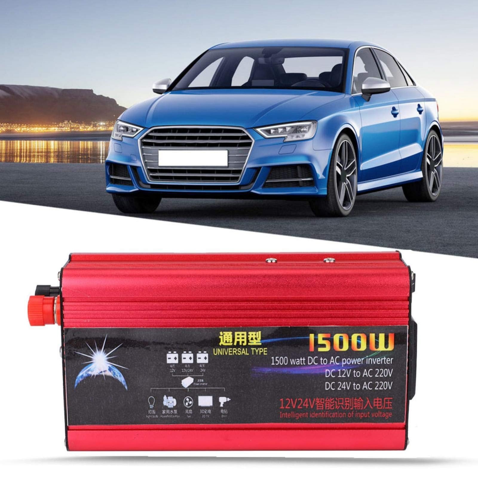 Falownik samochodowy 1500 W z podwójnym adapterem USB do samochodu, przetwornica DC 12 V/24 V do AC 220 V, ładowarka samochodowa, inwerter, konwerter