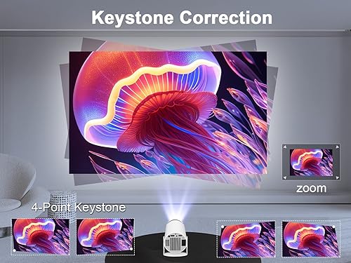 Miniatura 6 de Auto Keystone Mini proyector portátil, proyector inteligente ANSI 4K200 con WiFi 6, BT 5.0, ajuste de pantalla, rotación de 180 grados, enchufe