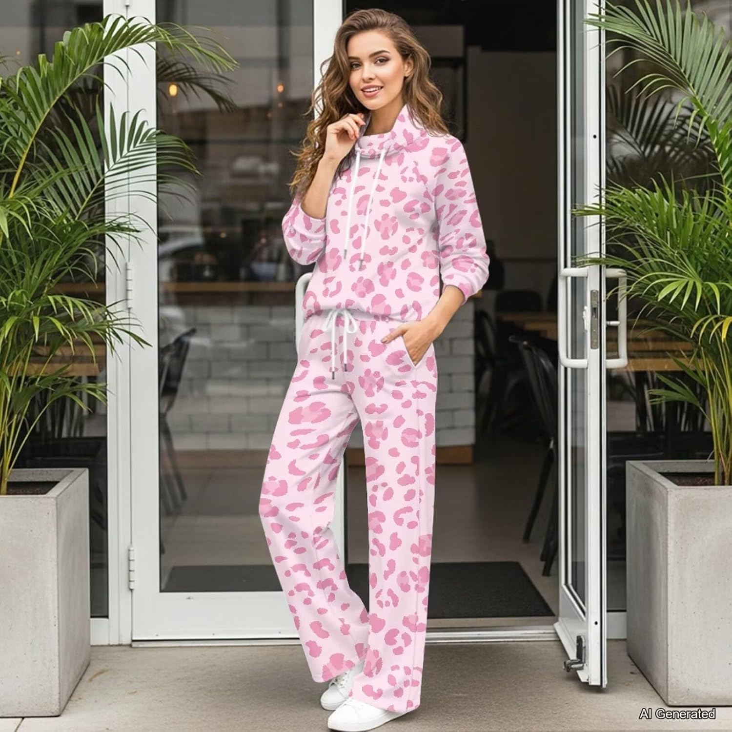 Lounge Sets for Women 2 Piece Outfits Loose Mockneck Sweatpants and Wide Leg Pants Track Suit with Pockets