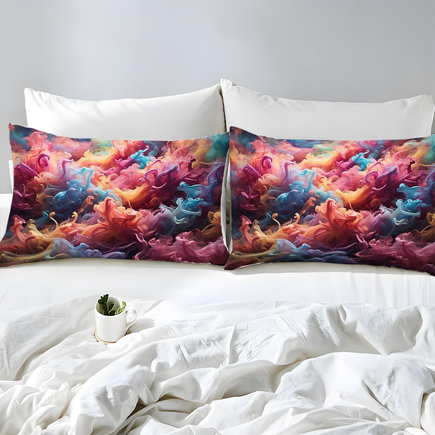 Generisch Niebiesko-różowa pościel 155 x 220 cm, poszewka na kołdrę z nadrukiem 3D, 3-częściowy zestaw pościeli z oddychającej i miękkiej mikrofibry, 2 poszewki na poduszki z zamkiem błyskawicznym