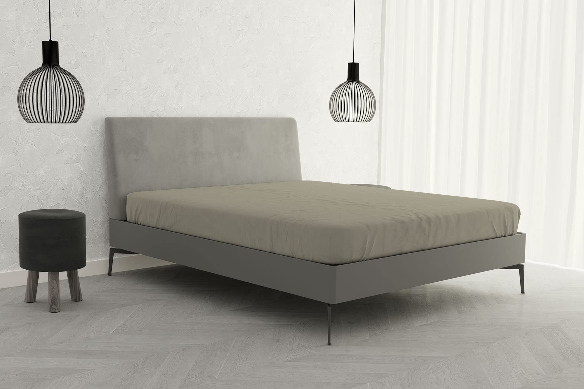 Italian Bed Linen Fitted Sheet "Elegant" with Corner, Microfiber, Double, Dove Gray - Image 4