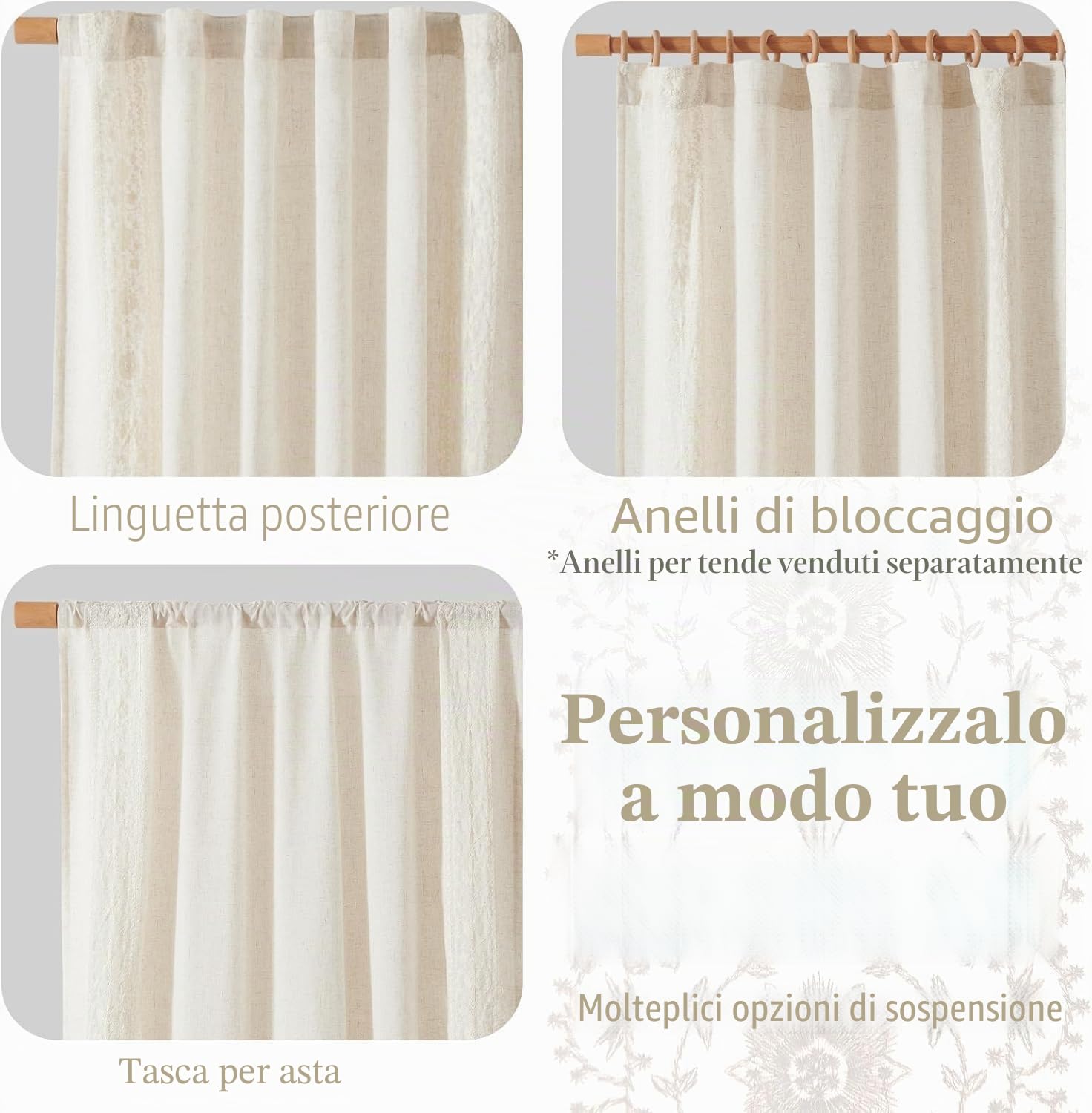 Vangao Tende per Interni in Misto Lino Beige Naturale Tenda Camera Da Letto Ricamata per Finestre Soggiorno Moderne 140 x 245 cm 2 pezzi in stile bohemien per casa Ufficio bambini cameretta